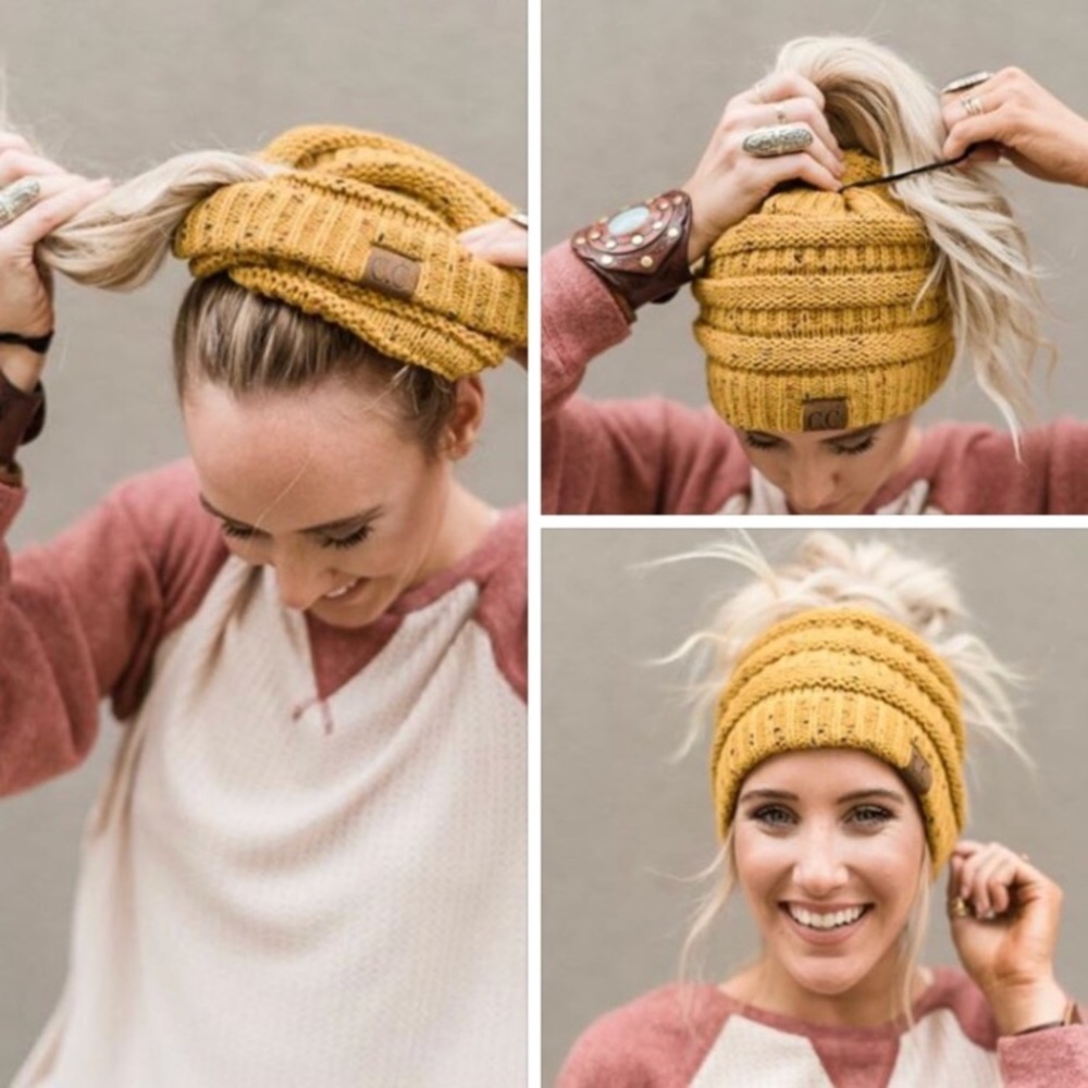 Beanie Messy Bun High Ponytail Hat Hair Accessory - Picture 7 of 7